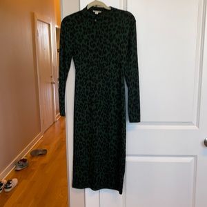 Whistles green leopard print midi dress